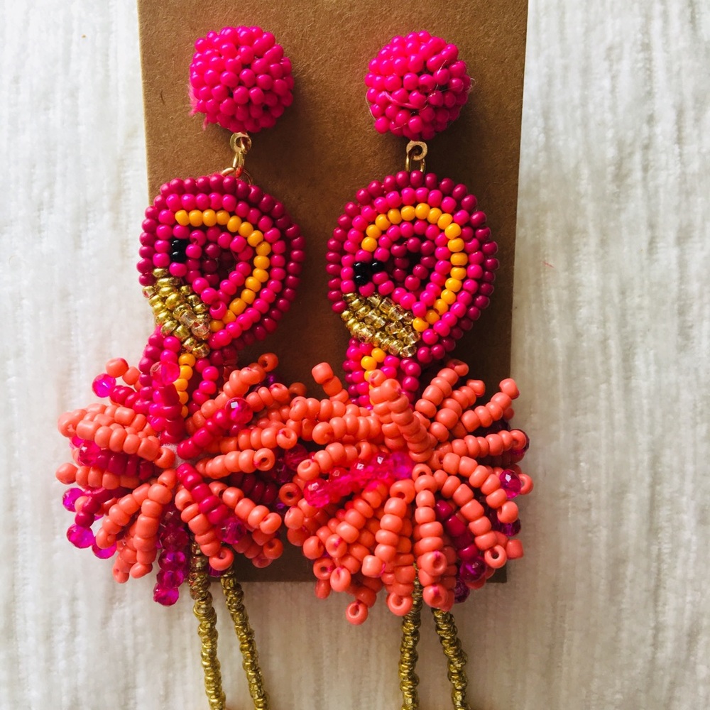 Flamingo beaded drop earrings